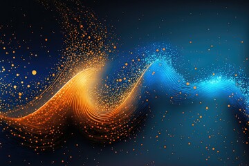 Blue and orange synth wave with shiny glitter particles abstract background