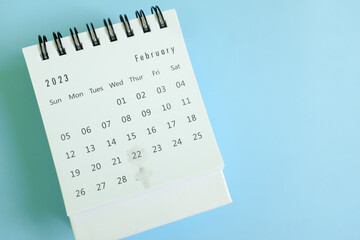 Wall Mural - Selective focus of desk calendar with marked February 22 2023. Ash Wednesday date schedule concept.