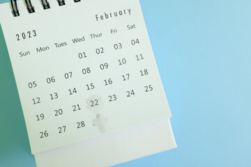 Wall Mural - Selective focus of desk calendar with marked February 22 2023. Ash Wednesday date schedule concept.