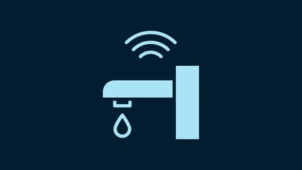 Poster - White Smart water tap system icon isolated on blue background. Internet of things concept with wireless connection. 4K Video motion graphic animation