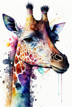 Abstract Watercolor Image Of A Giraffe Created With Generative AI Technology
