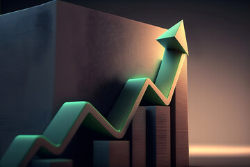 Stocks trading arrow moving upward direction, 3d arrow rising symbol of stocks pricing high or stocks growth, stocks moving upward background