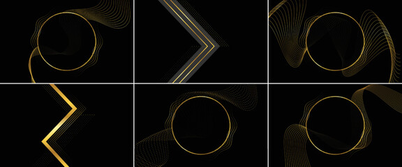 Sticker - Abstract background with gold line wave in luxury style and tech pattern curved wavy line. smooth stripe; vector illustration