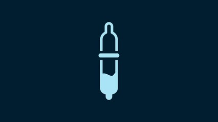 Sticker - White Pipette icon isolated on blue background. Element of medical, chemistry lab equipment. Pipette with drop. Medicine symbol. 4K Video motion graphic animation