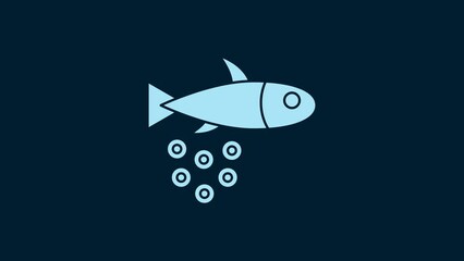 Sticker - White Fish with caviar icon isolated on blue background. 4K Video motion graphic animation