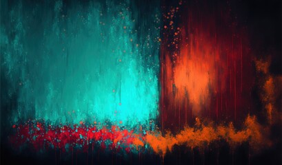 impressionistic teal red modern oil painting and sparkling wallpaper, color transitions, universe, v
