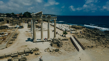 Wall Mural - aerial view of Ruins of the Temple of Apollo in Side in a beautiful summer day, Antalya, Turkey