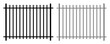 Classic wrought iron fence with peaks on transparent background png; shod metal railing, barrier with decorative elements; isolated, cartoon, clipart, graphic