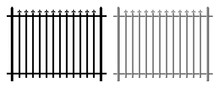 Classic Wrought Iron Fence With Peaks On Transparent Background Png; Shod Metal Railing, Barrier With Decorative Elements; Isolated, Cartoon, Clipart, Graphic