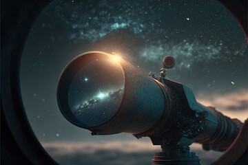 view into the starry sky at night with a telescope created with generative ai technology