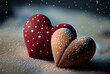 © Zoran Damjanovic - Cute little heart toy, sits on the snow in the forest in winter. Valentine's day.