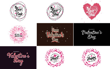 Sticker - Hand-drawn black lettering Valentine's Day and pink hearts on white background vector illustration suitable for use in design of cards. banners. logos. flyers. labels. icons. badges. and stickers