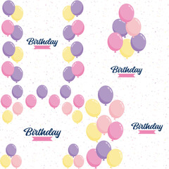 Poster - Happy Birthday in a playful. hand-drawn font with a background of balloons and confetti.