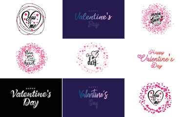 Sticker - Hand-drawn black lettering Valentine's Day and pink hearts on white background vector illustration suitable for use in design of cards. banners. logos. flyers. labels. icons. badges. and stickers