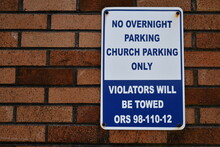 No Overnight Parking Sign On Church