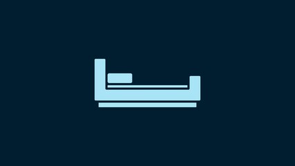 Poster - White Bed icon isolated on blue background. 4K Video motion graphic animation