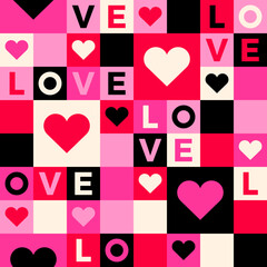 Wall Mural - Typography with square seamless pattern design for valentine’s day.