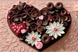 paper quilling of chocolate candy and flowers in a heart box for valentines day