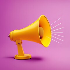 Yellow megaphone isolated on pink background. Concept for announcement and communication on social media. Generative AI.