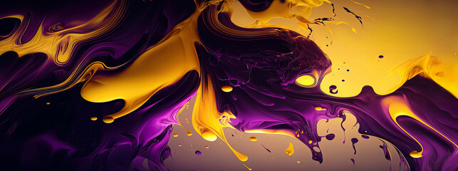 Wall Mural - panoramic purple and yellow abstract wave wallpaper, purple and yellow background