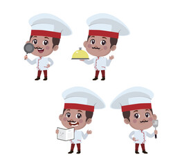 Wall Mural - Chef with different poses. vector