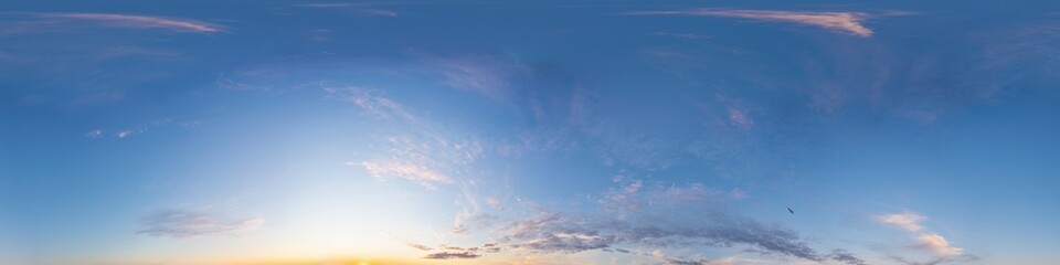 Wall Mural - dark blue sunset sky panorama with pink cirrus clouds. seamless hdr 360 panorama in spherical equire