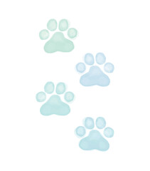Wall Mural - watercolor painting style cat's paws print. pastel blue paws on a white background. cute vector illu