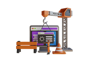 3D Illustration of Website under maintenance.  Website under construction. Website maintenance service, Web development under process. 3D rendering

