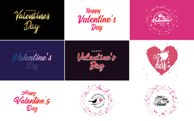 Sticker - Hand-drawn black lettering Valentine's Day and pink hearts on white background vector illustration suitable for use in design of cards. banners. logos. flyers. labels. icons. badges. and stickers