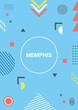 Memphis design elements on light blue background. Retro funky graphic, 90s trends designs and vintage geometric print illustration element. Memphis vector cover.	
