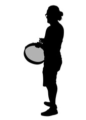 Wall Mural - Young people with drums on a white background