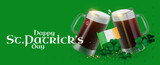 Fototapeta Młodzieżowe - Happy St.Patrick's Day background with shamrock clower leaf, beer mug and irish flag. Luck and suxess. Irish bar design.