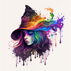 portrait of a woman with colorful hair style and feathers and butterfly, vector t-shirt print. vecto