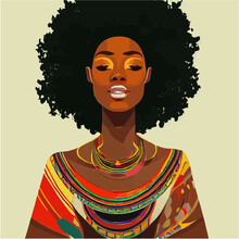 Beautiful Traditionally Dressed African Women. African Ethnic Clothes , Cultural Native Dressing, Afro Stylish Fashion, Tribal Ornament And Accessories Vector Illustration