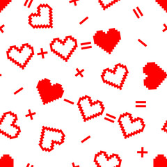 Wall Mural - Pattern with empty and filled red hearts on a white background. Seamless background for the design of romantic cards, covers, wallpapers, posters, flyers, gift wrapping, etc. for the holiday of saint 