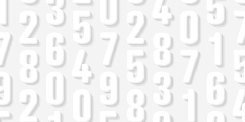 White pattern with white 3d numbers light and shadow, letters forming texture, wallpaper background