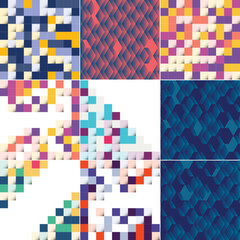 Sticker - Blue mosaic pattern with a mosaic color gradient vector illustration suitable for use in design projects; includes a color sample of a pixel landscape