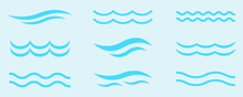 Set Of Water Waves Vector Icons. Sea And Ocean Blue Waves. Vector 10 Eps.
