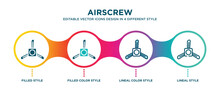 Airscrew Icon In 4 Different Styles Such As Filled, Color, Glyph, Colorful, Lineal Color. Set Of Airscrew Vector For Web, Mobile, Ui