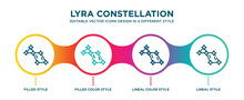Lyra Constellation Icon In 4 Different Styles Such As Filled, Color, Glyph, Colorful, Lineal Color. Set Of Lyra Constellation Vector For Web, Mobile, Ui