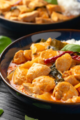 Wall Mural - Thai red curry with chicken, vegetables and rice