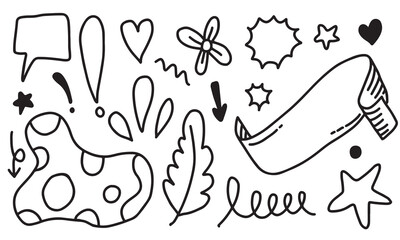 Wall Mural - Hand drawn flower, heart, ribbon, arrow, star for concept design.
