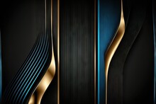  A Black And Gold Background With A Metallic Stripe Design On It's Side And A Blue Stripe On The Other Side Of The Image With A Gold Stripe On The Bottom Of The Side., Generative Ai