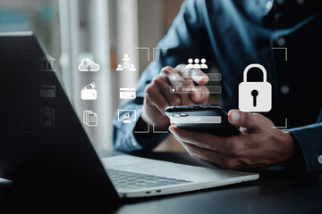 User authentication system with username and password, cybersecurity concept,lobal network security technology, business people protect personal information. cybersecurity concept.