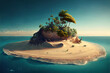 An isolated desert island surrounded by vast ocean waters, offering a serene yet solitary landscape created by Generative AI