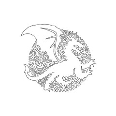 Wall Mural - Continuous one curve line drawing of enormous dragon wings, abstract art in circle. Single line editable stroke vector illustration of fearsome dragon for logo, wall decor and poster print decoration