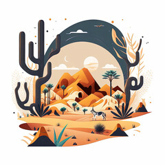 Wall Mural - Tribal design of a stunning desert, cartoon, terracotta colors, flat vector illustration made with Generative