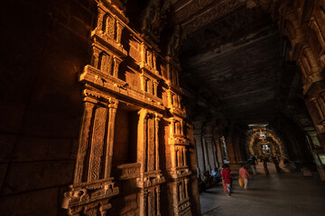 Wall Mural - The ornate carved walls and columns of the ancient Hindu temple of Jambukeshwar in Tiruchirappalli.