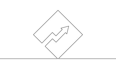 Wall Mural - Continuous line drawing of arrow. Arrow up with box frame. Business growth, bar chart, object one line, graph single line art, vector illustration