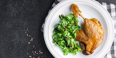 duck leg confit second course healthy meal food snack on the table copy space food background rustic top view